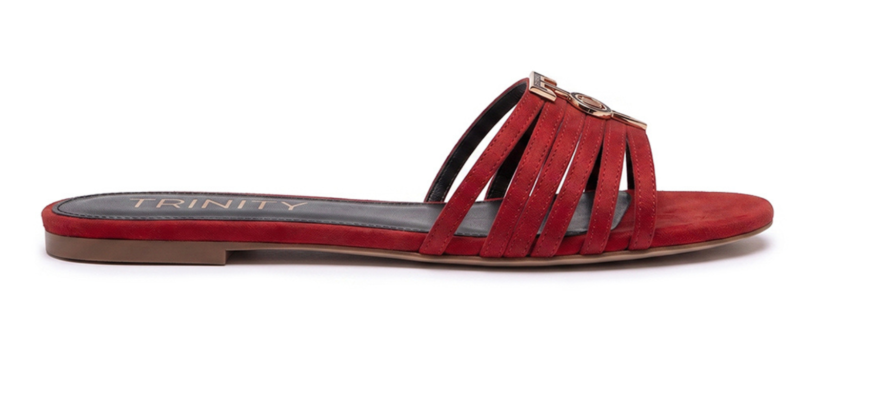 Red sandal with black footbed, TP logo mongram.