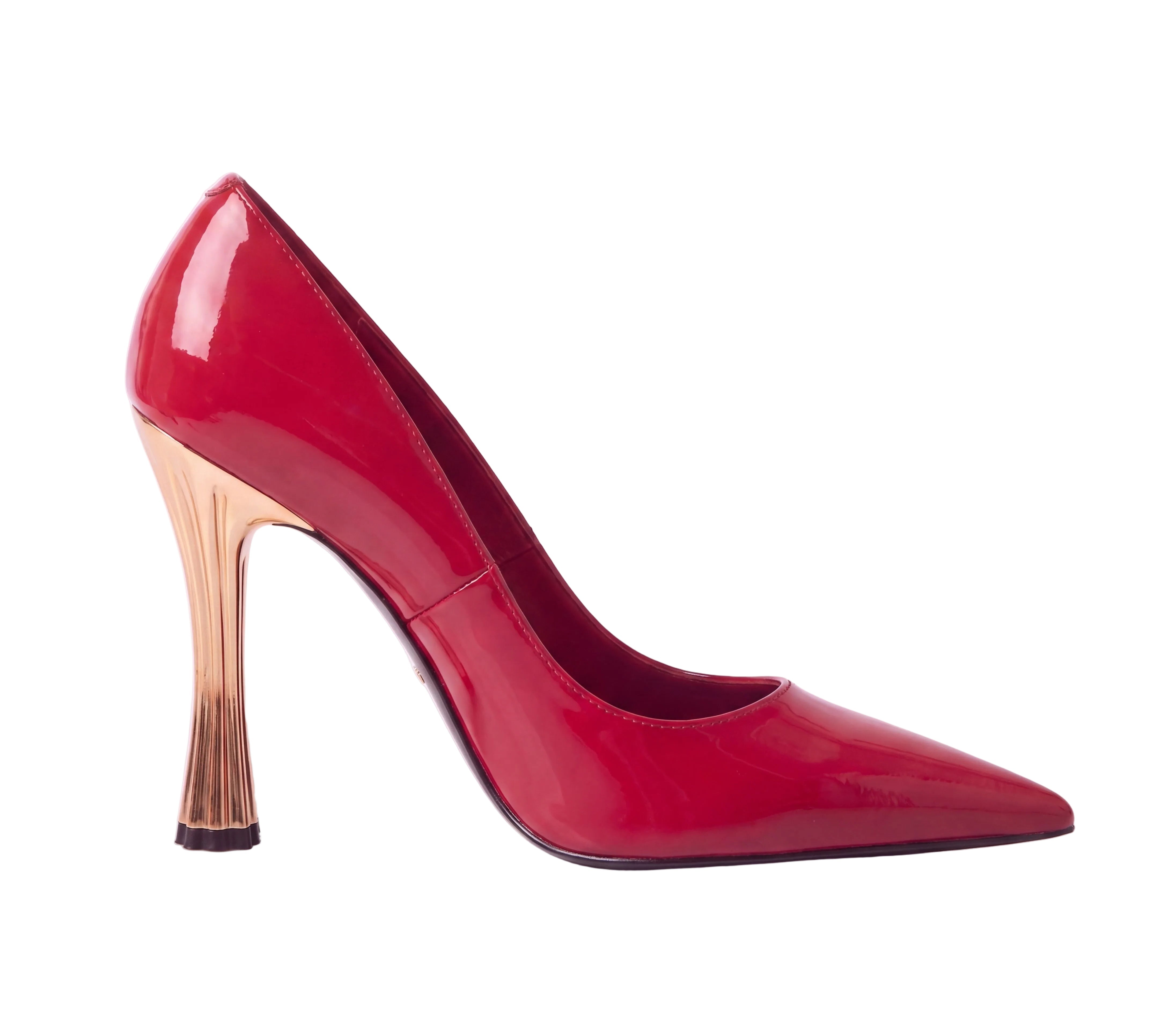 Red high-heeled shoe on a white background